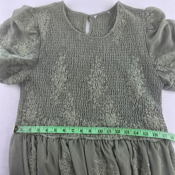 Baltic Born NWOT Corrine Embroidered Midi Dress Short Sleeve Deep Sage‎ Green 1X - Picture 8 of 9